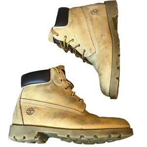 Timberland Classic Gold Beige Leather Boots Pad Collar Youth 6 EU 39 Womens 8.5‎